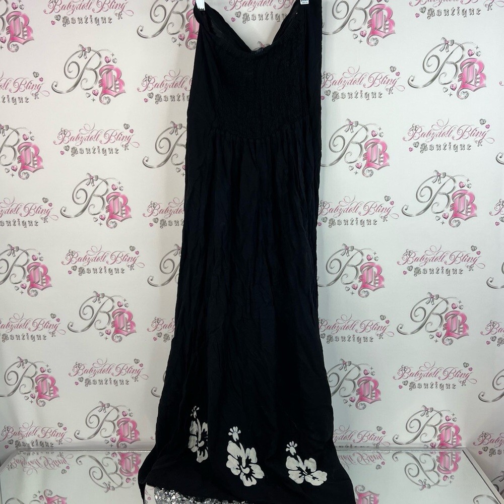 Hugs and kisses dress smocked Hawaii Chic Black and White Floral Maxi flowy - Picture 2 of 12